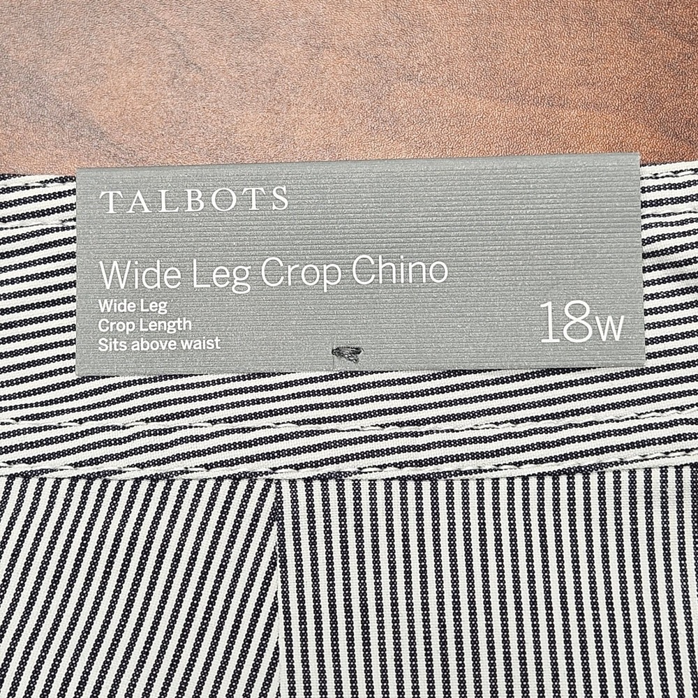 Talbots Wide Leg Crop Chino Women 18W Blue White NWT Pinstripe Cotton Trousers - Picture 10 of 10